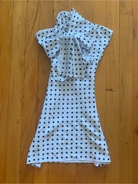 White Polka Dot Bow Neck Top